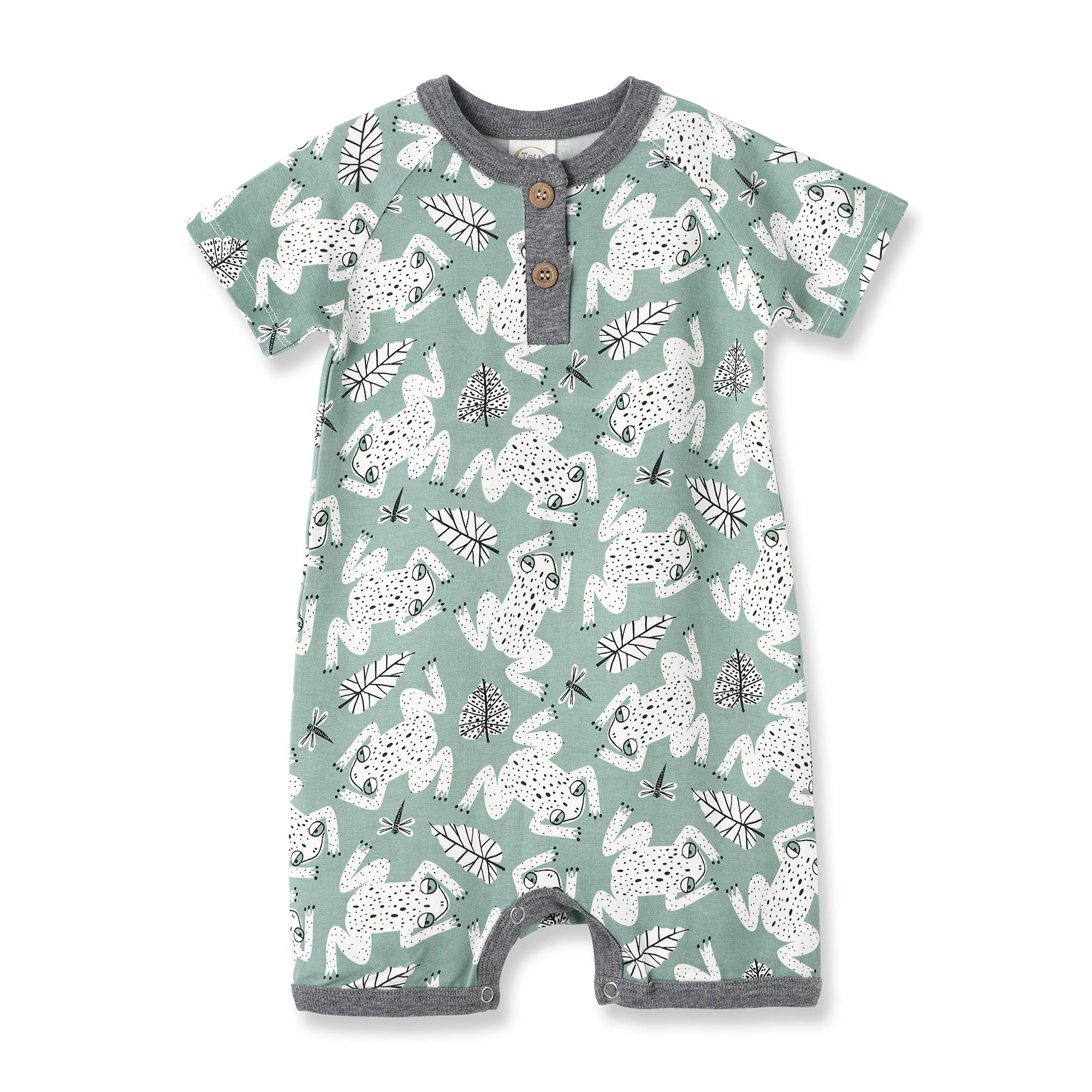 Boy Romper Henley-Leapfrog Baby Boy Henley Shortie Bamboo Romper