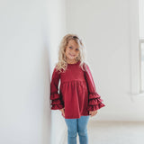 Kids Wine 3 Ruffle Sleeve Blouse Winter Shirt