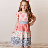 Girls cherry print coral flower dress, girls summer dress, girls tiered dress