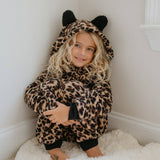 Winter Kids Fuzzy Fur Leopard Onesie with Critter Ears