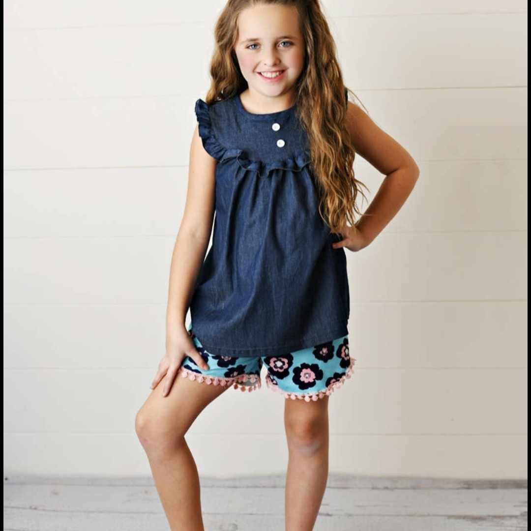 girls summer short set; short and tee set