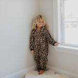 Winter Kids Fuzzy Fur Leopard Onesie with Critter Ears