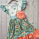 Rosette dress-mint dot, dress for little girls