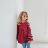 Kids Wine 3 Ruffle Sleeve Blouse Winter Shirt