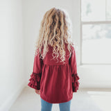 Kids Wine 3 Ruffle Sleeve Blouse Winter Shirt