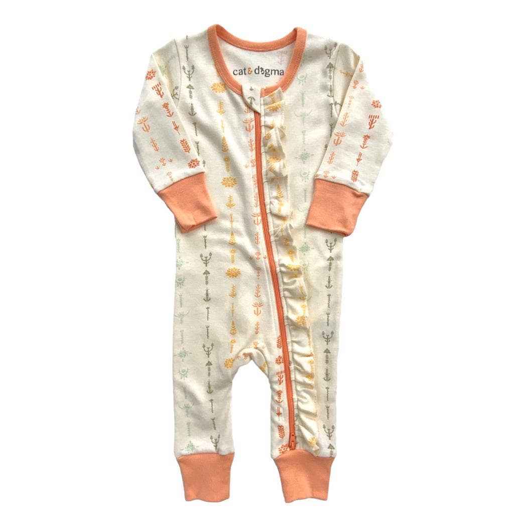 Organic Cotton Zippy - Boho Floral-peach ruffle