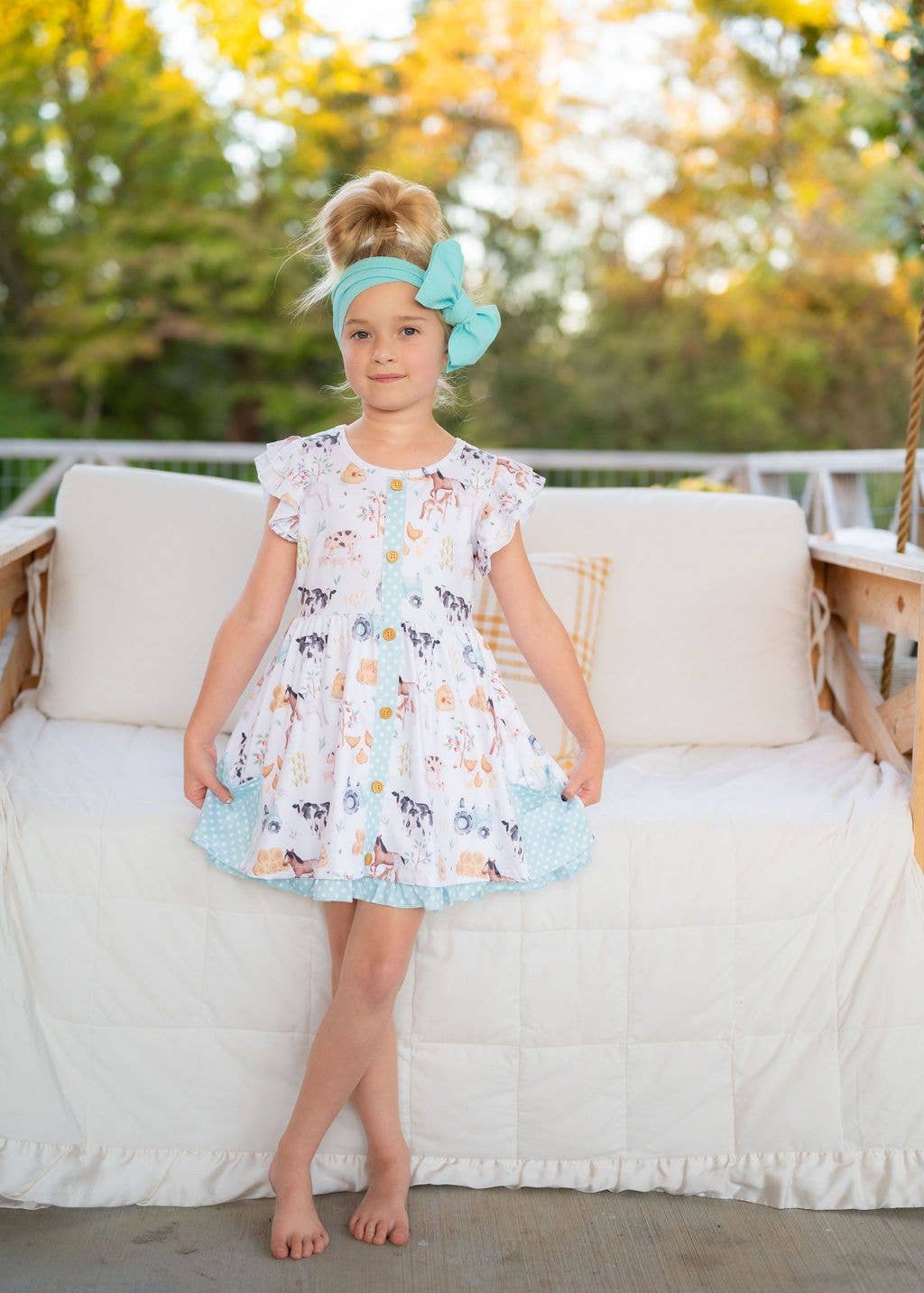 little girls dress farm animal printed dress for girls