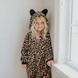 Winter Kids Fuzzy Fur Leopard Onesie with Critter Ears