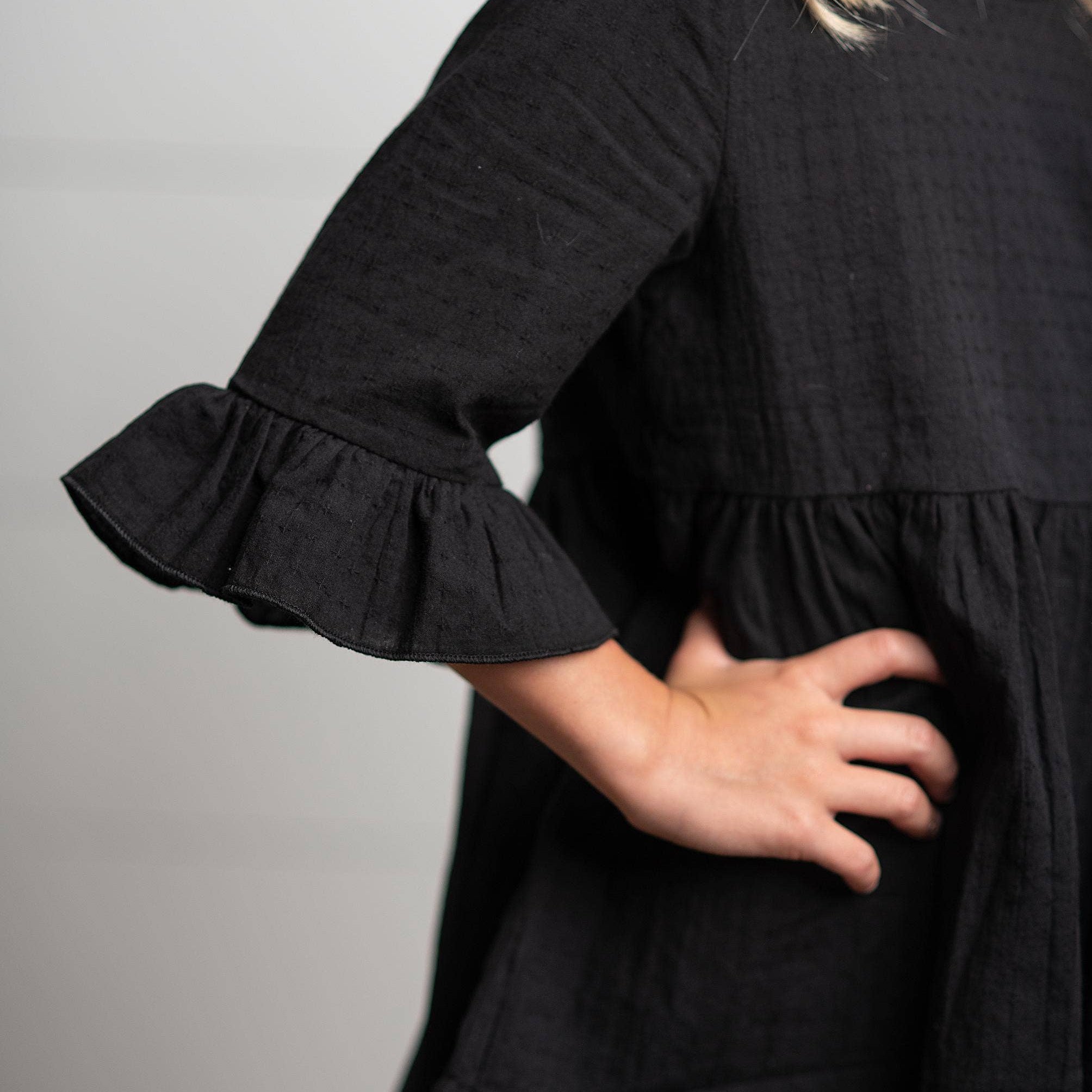 Kids Black Ruffle Long Sleeve Winter Shirt With Buttons