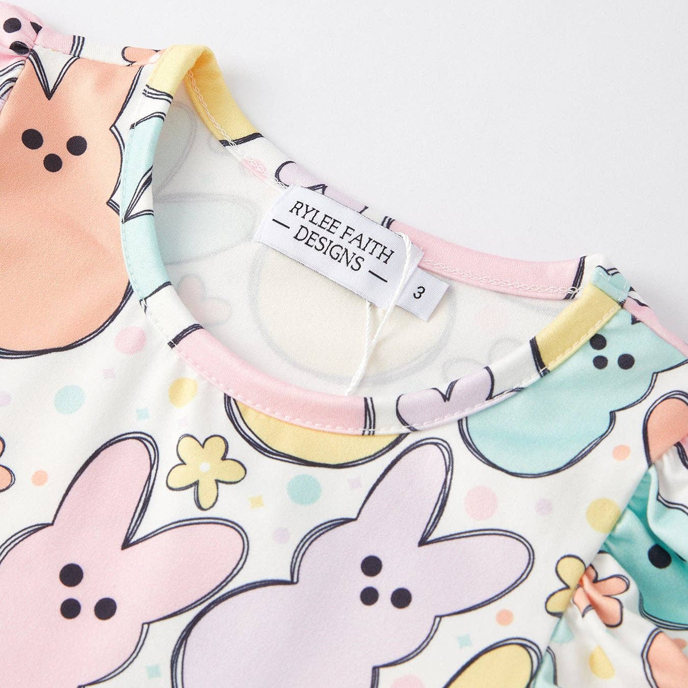 Easter Colorful Bunny Print Puff Sleeves Girls Dress-girls easter dress-dress for little girls