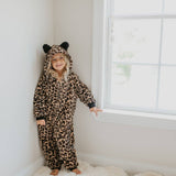 Winter Kids Fuzzy Fur Leopard Onesie with Critter Ears