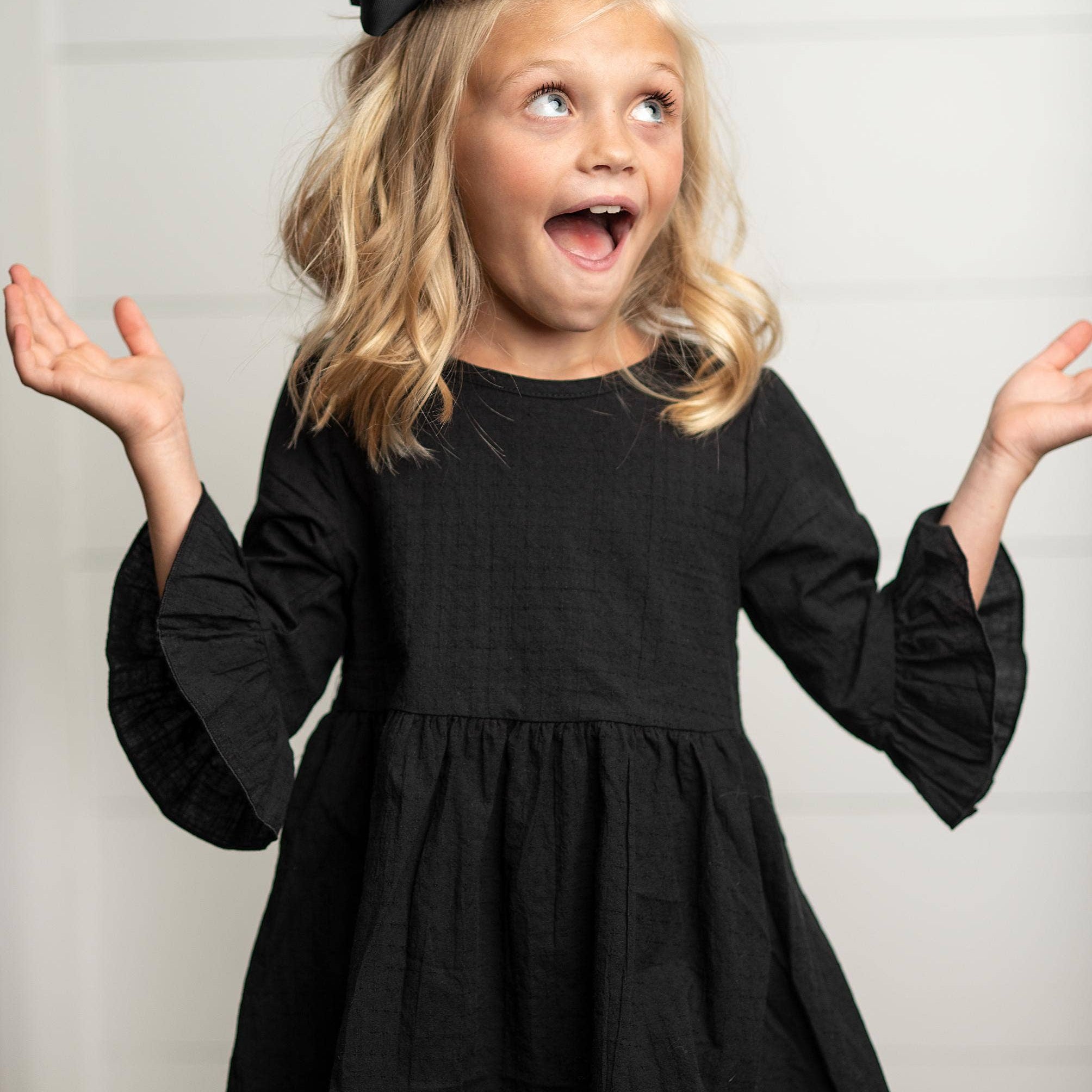Kids Black Ruffle Long Sleeve Winter Shirt With Buttons