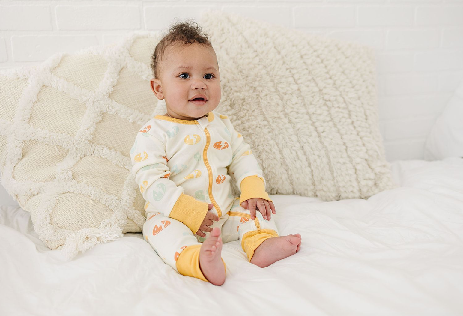 Organic Cotton Zippy - Boho Floral-peach ruffle