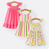 Girls Lemon Stripe Dress-Girls Twirl Dress-Twirl Dress for girls-summer dress for girls