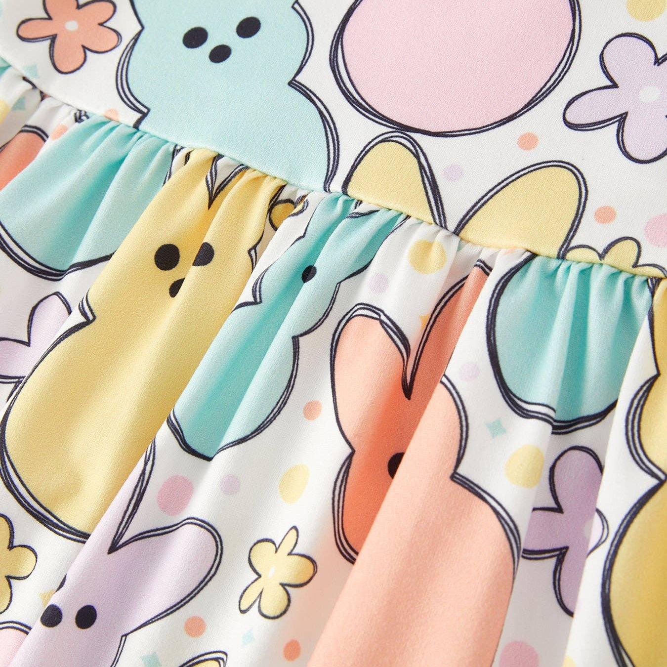 Easter Colorful Bunny Print Puff Sleeves Girls Dress-girls easter dress-dress for little girls