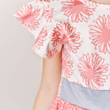 Girls cherry print coral flower dress, girls summer dress, girls tiered dress