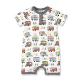 Boy Romper-short sleeve romper-happy camper bodysuit one-piece